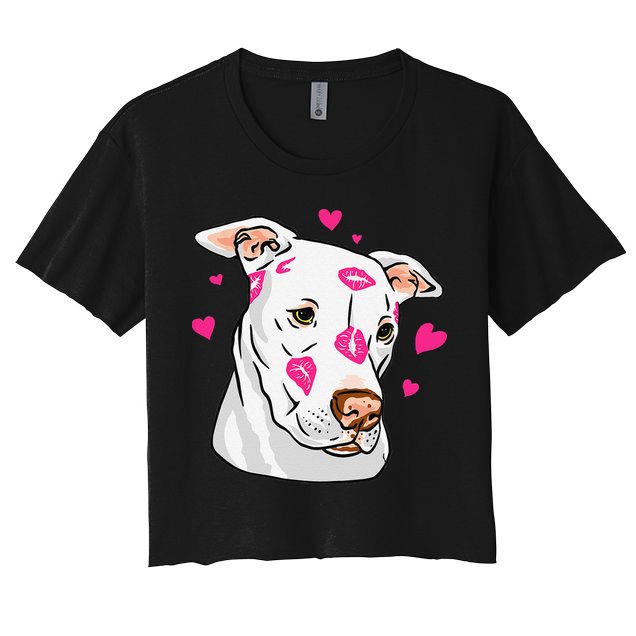 Cute Pitbull Dog Love And Hearts Funny I Love PitBull Dogs Crop Top