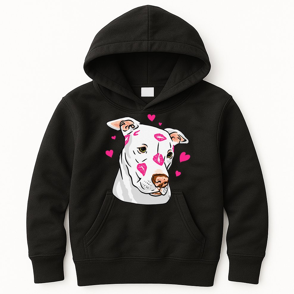 Cute Pitbull Dog Love And Hearts Funny I Love PitBull Dogs Kids Hoodie