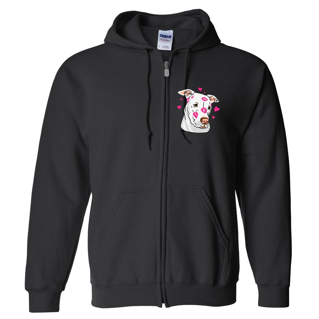 Cute Pitbull Dog Love And Hearts Funny I Love PitBull Dogs Full Zip Hoodie