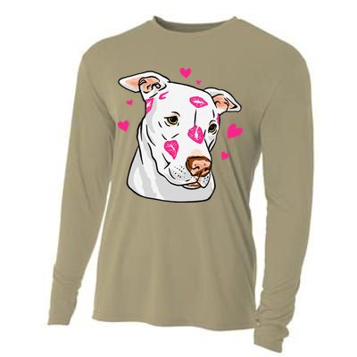 Cute Pitbull Dog Love And Hearts Funny I Love PitBull Dogs Cooling Performance Long Sleeve Crew