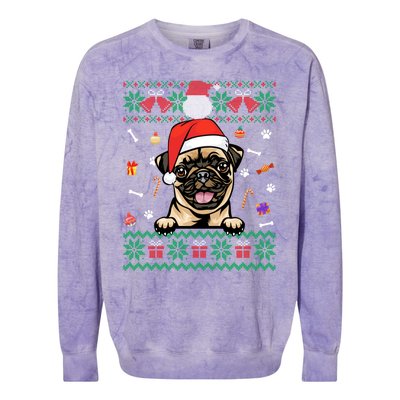 Cute Pug Dog Ugly Christmas Santa Hat Xmas Cute Gift Colorblast Crewneck Sweatshirt