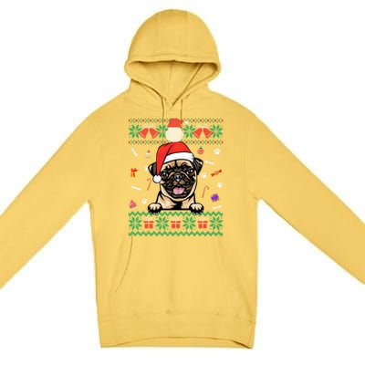 Cute Pug Dog Ugly Christmas Santa Hat Xmas Cute Gift Premium Pullover Hoodie