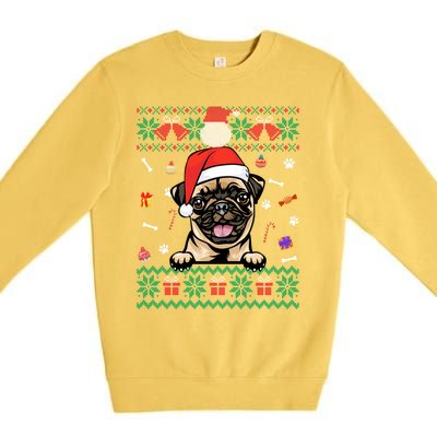 Cute Pug Dog Ugly Christmas Santa Hat Xmas Cute Gift Premium Crewneck Sweatshirt