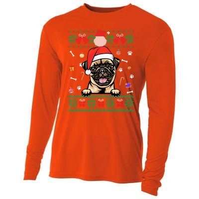 Cute Pug Dog Ugly Christmas Santa Hat Xmas Cute Gift Cooling Performance Long Sleeve Crew