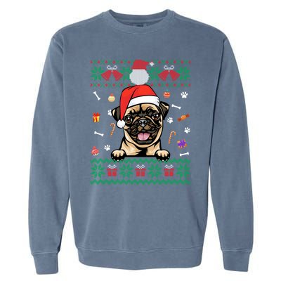 Cute Pug Dog Ugly Christmas Santa Hat Xmas Cute Gift Garment-Dyed Sweatshirt