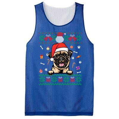 Cute Pug Dog Ugly Christmas Santa Hat Xmas Cute Gift Mesh Reversible Basketball Jersey Tank