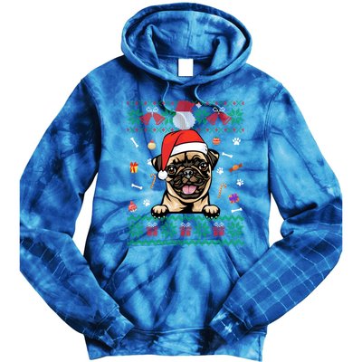 Cute Pug Dog Ugly Christmas Santa Hat Xmas Cute Gift Tie Dye Hoodie