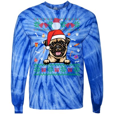 Cute Pug Dog Ugly Christmas Santa Hat Xmas Cute Gift Tie-Dye Long Sleeve Shirt