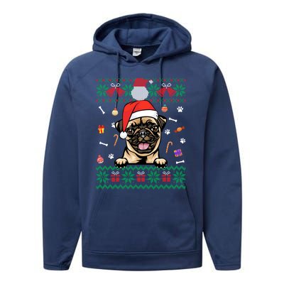 Cute Pug Dog Ugly Christmas Santa Hat Xmas Cute Gift Performance Fleece Hoodie