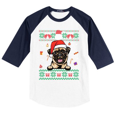 Cute Pug Dog Ugly Christmas Santa Hat Xmas Cute Gift Baseball Sleeve Shirt