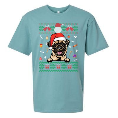 Cute Pug Dog Ugly Christmas Santa Hat Xmas Cute Gift Sueded Cloud Jersey T-Shirt