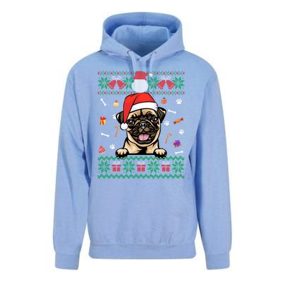 Cute Pug Dog Ugly Christmas Santa Hat Xmas Cute Gift Unisex Surf Hoodie