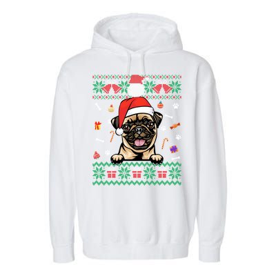 Cute Pug Dog Ugly Christmas Santa Hat Xmas Cute Gift Garment-Dyed Fleece Hoodie