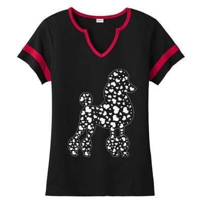 Cute Poodle Dog Hearts Couple Valentine's Puppy Pet Lover Ladies Halftime Notch Neck Tee