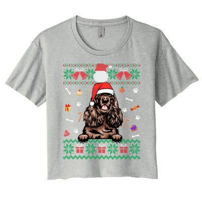 Cute Poodle Dog Ugly Christmas Sweater Santa Hat Xmas Gift Women's Crop Top Tee