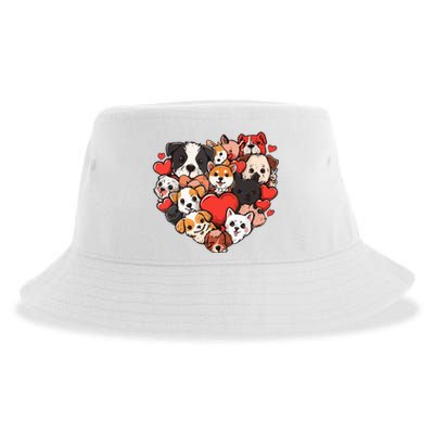 Cute Puppy Dog Heart Couple Boy Girl Valentines Day Costume Sustainable Bucket Hat