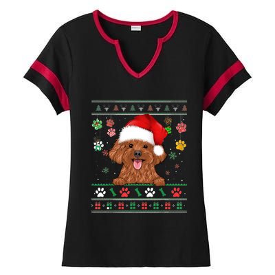 Cute Poodle Dog Xmas Santa Funny Ugly Christmas Gift Ladies Halftime Notch Neck Tee