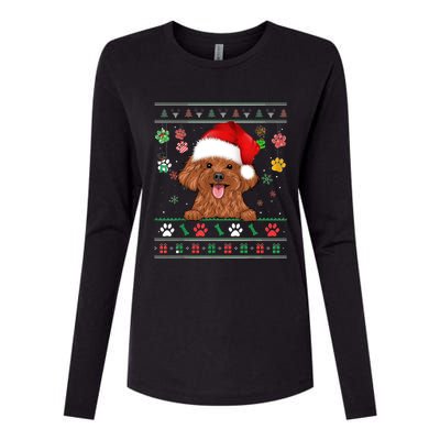 Cute Poodle Dog Xmas Santa Funny Ugly Christmas Gift Womens Cotton Relaxed Long Sleeve T-Shirt