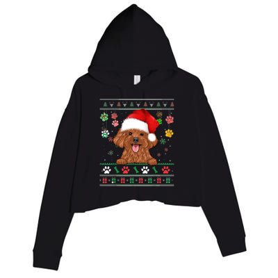 Cute Poodle Dog Xmas Santa Funny Ugly Christmas Gift Crop Fleece Hoodie