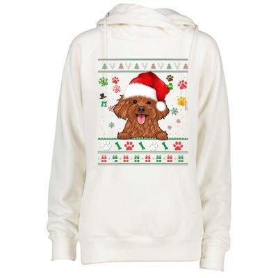 Cute Poodle Dog Xmas Santa Funny Ugly Christmas Gift Womens Funnel Neck Pullover Hood