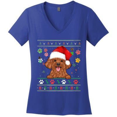 Cute Poodle Dog Xmas Santa Funny Ugly Christmas Gift Women's V-Neck T-Shirt