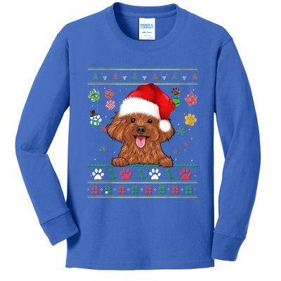 Cute Poodle Dog Xmas Santa Funny Ugly Christmas Gift Kids Long Sleeve Shirt