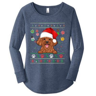 Cute Poodle Dog Xmas Santa Funny Ugly Christmas Gift Women's Perfect Tri Tunic Long Sleeve Shirt