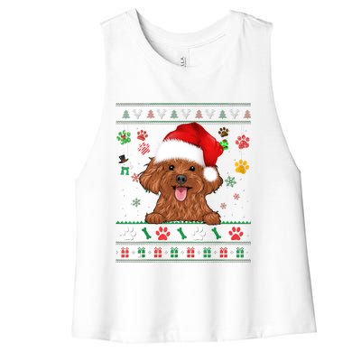 Cute Poodle Dog Xmas Santa Funny Ugly Christmas Gift Women's Racerback Cropped Tank