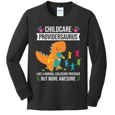 Childcare Providersaurus Dinosaur Childcare Provider Daycare Kids Long Sleeve Shirt