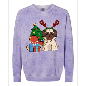 Cute Pug Dog Santa Reindeer Christmas Gift Christmas Trees Meaningful Gift Colorblast Crewneck Sweatshirt