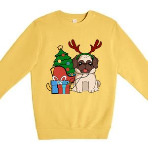 Cute Pug Dog Santa Reindeer Christmas Gift Christmas Trees Meaningful Gift Premium Crewneck Sweatshirt