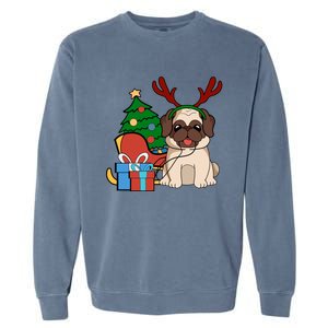 Cute Pug Dog Santa Reindeer Christmas Gift Christmas Trees Meaningful Gift Garment-Dyed Sweatshirt