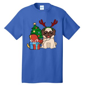 Cute Pug Dog Santa Reindeer Christmas Gift Christmas Trees Meaningful Gift Tall T-Shirt