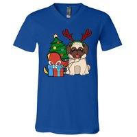 Cute Pug Dog Santa Reindeer Christmas Gift Christmas Trees Meaningful Gift V-Neck T-Shirt