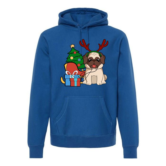 Cute Pug Dog Santa Reindeer Christmas Gift Christmas Trees Meaningful Gift Premium Hoodie