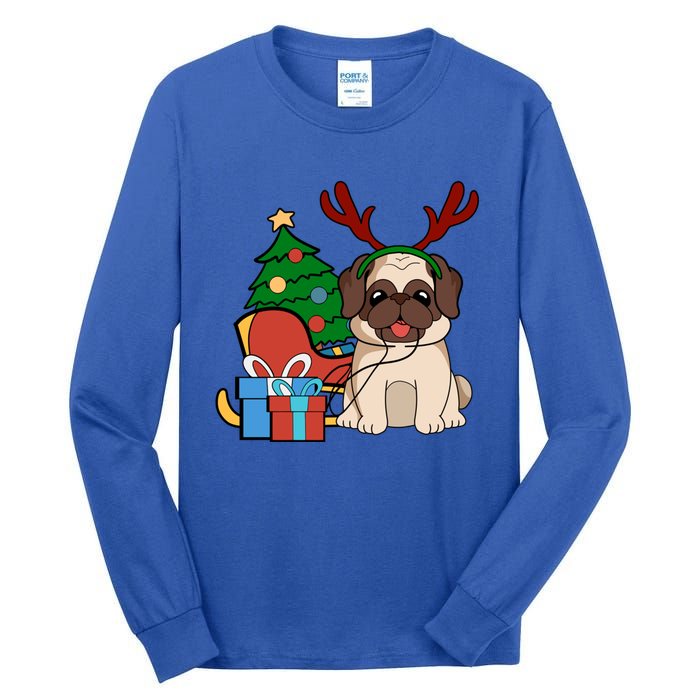 Cute Pug Dog Santa Reindeer Christmas Gift Christmas Trees Meaningful Gift Tall Long Sleeve T-Shirt