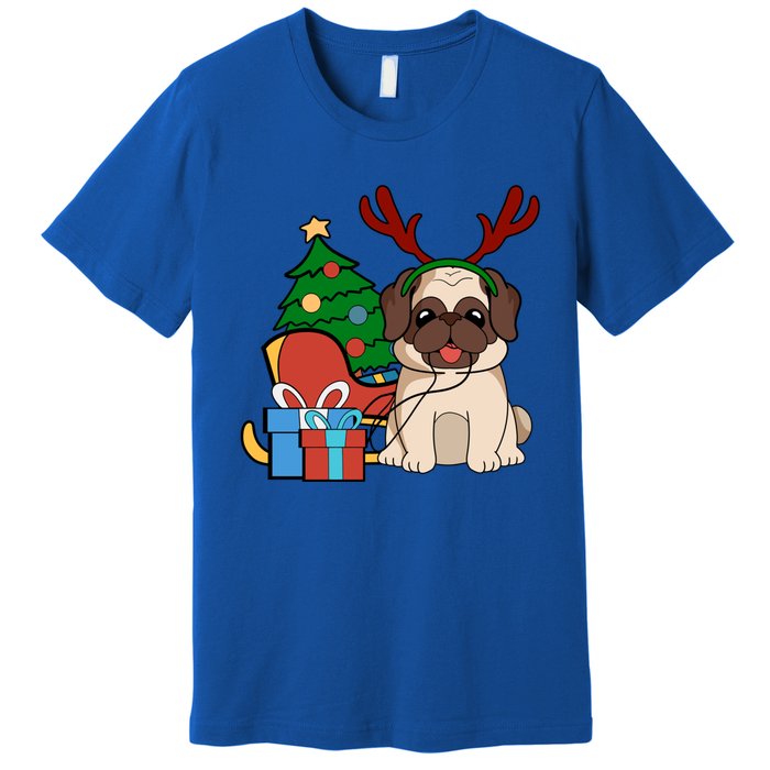 Cute Pug Dog Santa Reindeer Christmas Gift Christmas Trees Meaningful Gift Premium T-Shirt