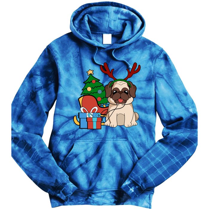 Cute Pug Dog Santa Reindeer Christmas Gift Christmas Trees Meaningful Gift Tie Dye Hoodie