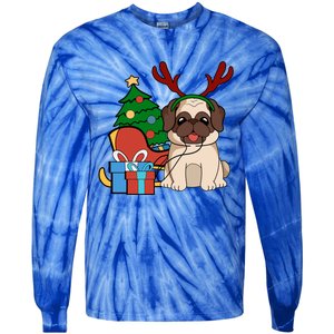 Cute Pug Dog Santa Reindeer Christmas Gift Christmas Trees Meaningful Gift Tie-Dye Long Sleeve Shirt