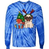 Cute Pug Dog Santa Reindeer Christmas Gift Christmas Trees Meaningful Gift Tie-Dye Long Sleeve Shirt