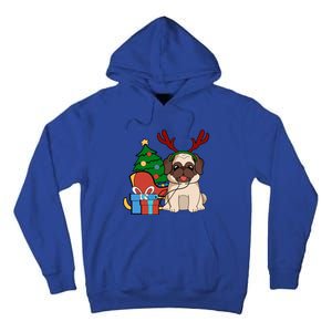 Cute Pug Dog Santa Reindeer Christmas Gift Christmas Trees Meaningful Gift Tall Hoodie