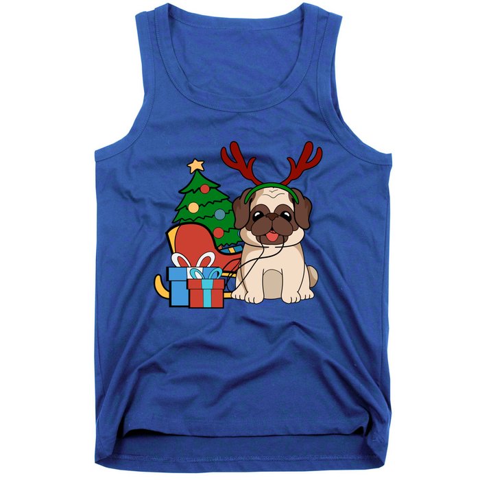 Cute Pug Dog Santa Reindeer Christmas Gift Christmas Trees Meaningful Gift Tank Top