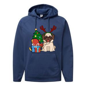 Cute Pug Dog Santa Reindeer Christmas Gift Christmas Trees Meaningful Gift Performance Fleece Hoodie