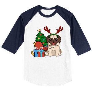 Cute Pug Dog Santa Reindeer Christmas Gift Christmas Trees Meaningful Gift Baseball Sleeve Shirt