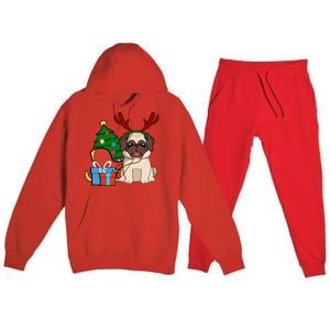 Cute Pug Dog Santa Reindeer Christmas Gift Christmas Trees Meaningful Gift Premium Hooded Sweatsuit Set