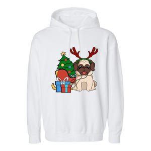 Cute Pug Dog Santa Reindeer Christmas Gift Christmas Trees Meaningful Gift Garment-Dyed Fleece Hoodie