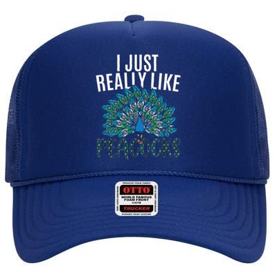 Cool Peacock Design For Men Women Bird Peacock Lovers High Crown Mesh Back Trucker Hat