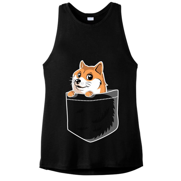 Cute Pocket Dog Design Ladies PosiCharge Tri-Blend Wicking Tank