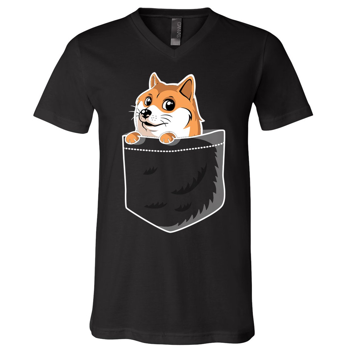 Cute Pocket Dog Design V-Neck T-Shirt