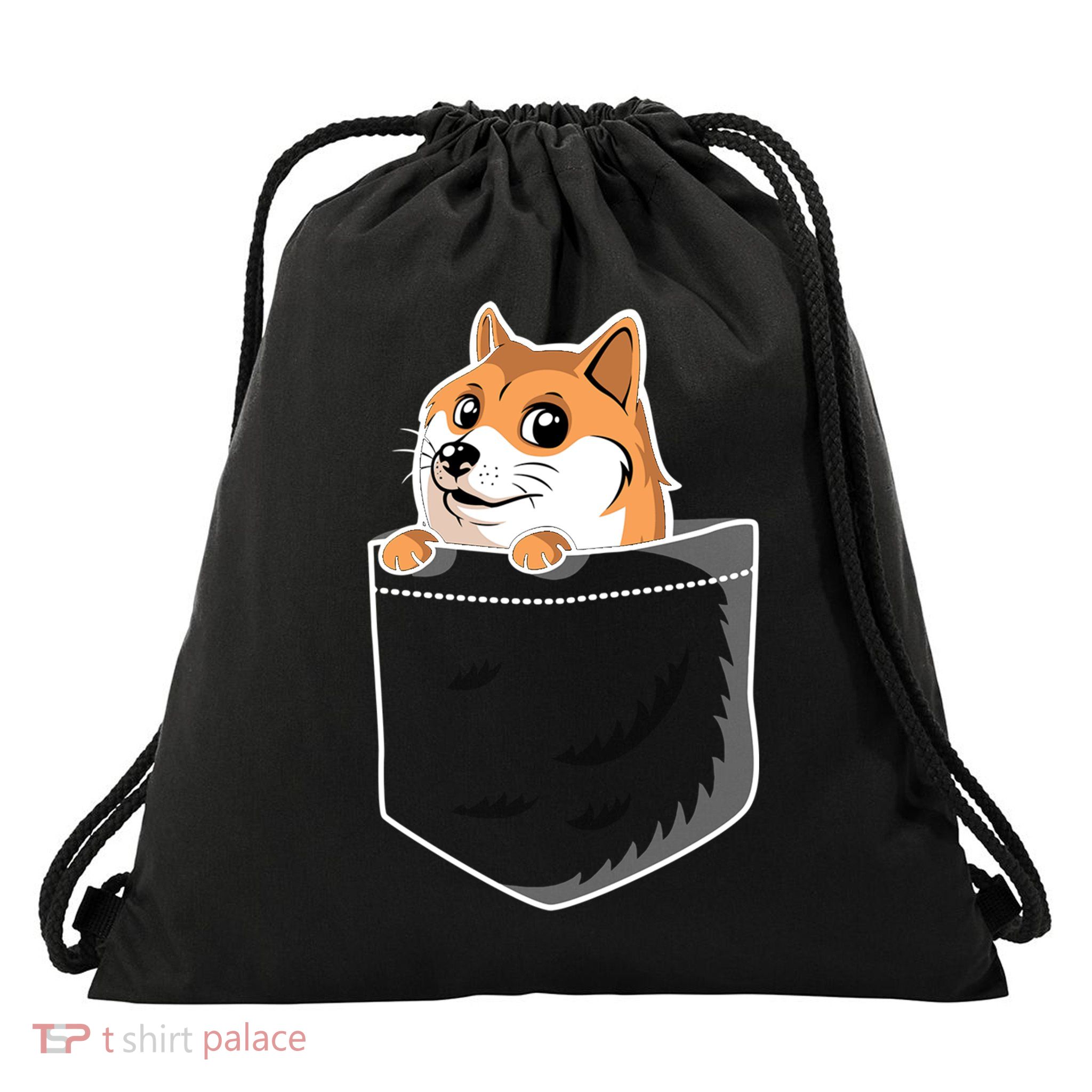 Cute Pocket Dog Design Drawstring Bag